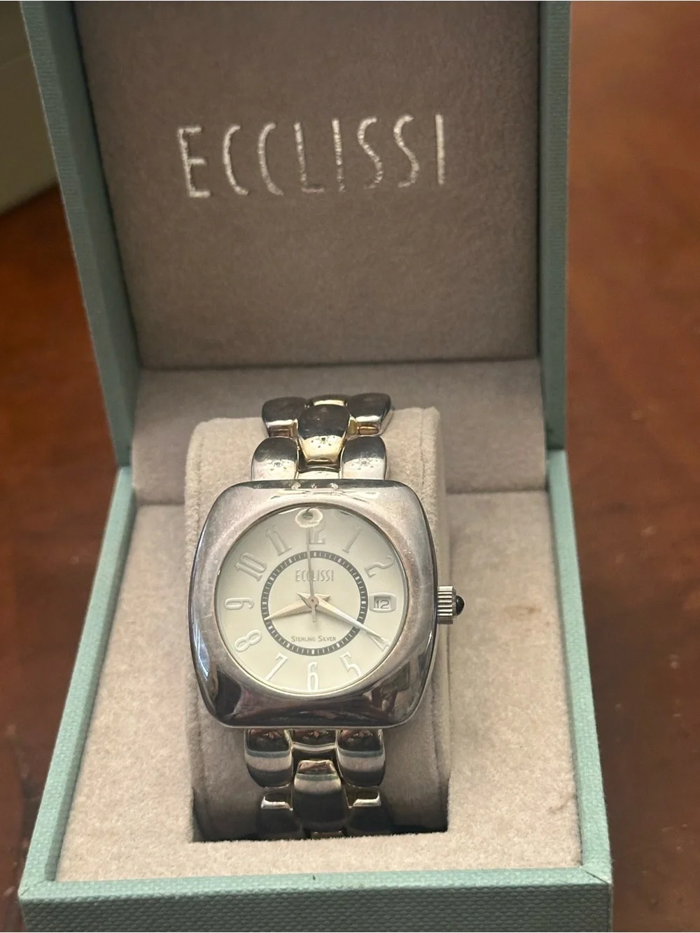 💜 SOLID SILVER Ecclissi 925 Sterling Silver Case & Band Quartz Watch 35mm